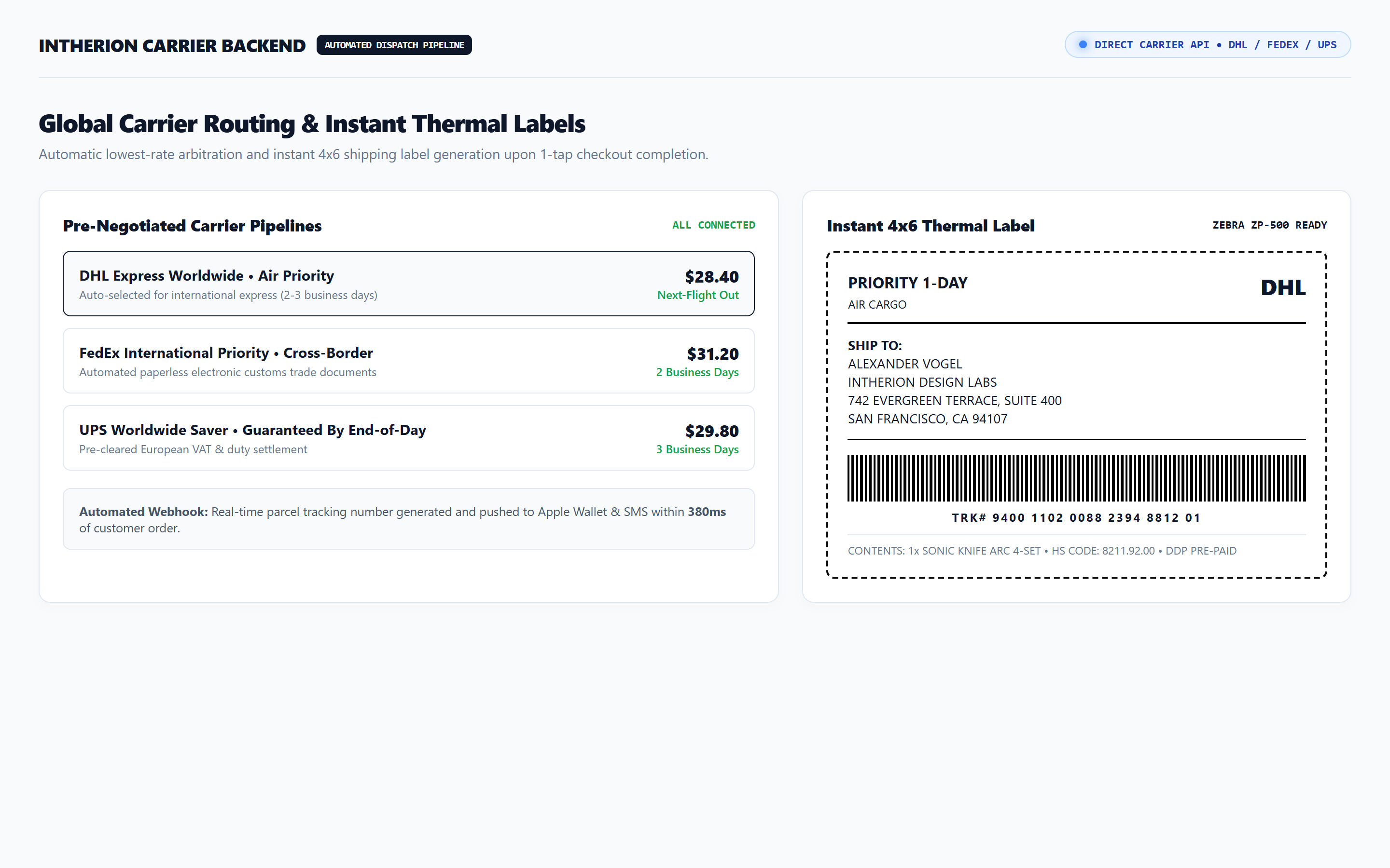Carrier Logistics & Thermal Label Webpage