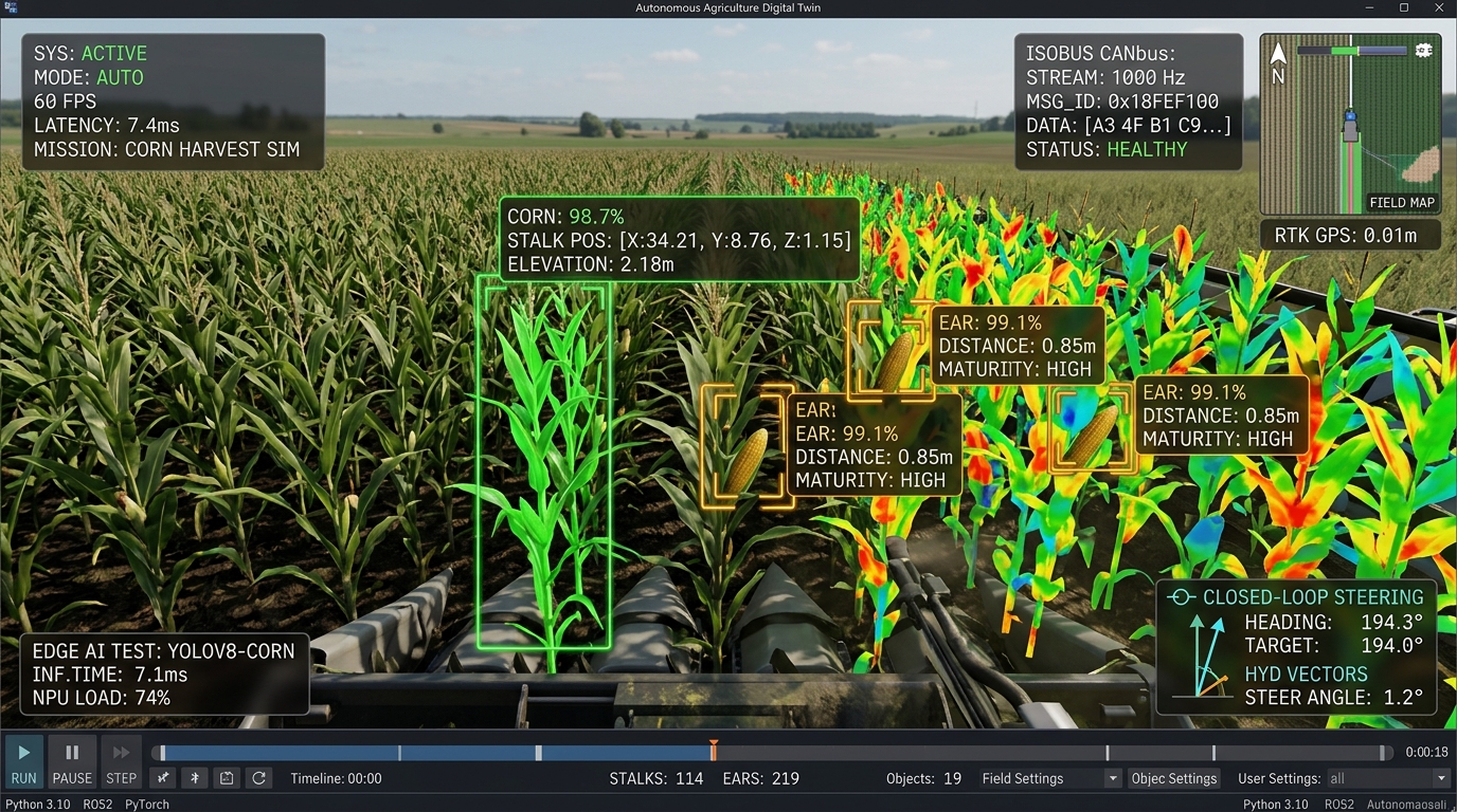 Autonomous Agriculture Digital Twin and AI Plant Damage Detection Simulation
